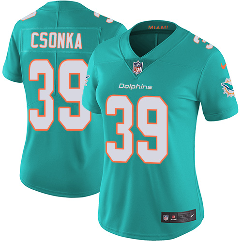 Nike Miami Dolphins #39 Larry Csonka Aqua Green Team Color Women Stitched NFL Vapor Untouchable Limited Jersey->women nfl jersey->Women Jersey
